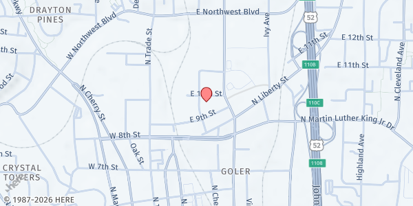 Map showing Crisis Control Ministry - Winston-Salem at 200 E. 10th St., Winston-Salem, NC
