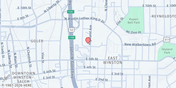 Map showing First Baptist of East Winston at 700 Highland Avenue, Winston-Salem, NC
