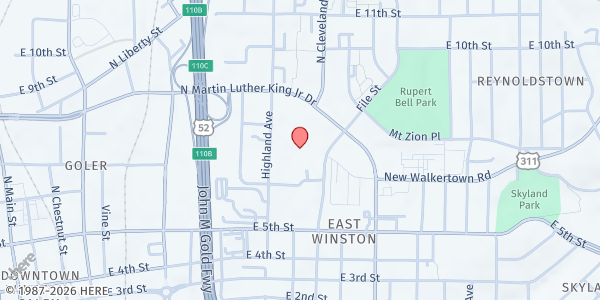 Map showing Forsyth County Department of Social Services at 741 Highland Avenue, Winston-Salem, NC