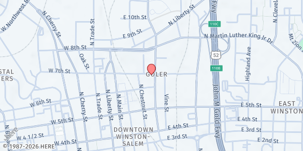 Map showing Goler Memorial AME Zion Church at 630 North Patterson Avenue, Winston-Salem, NC