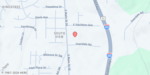 Map showing Iglesia Nueva Vida at 4423 South Main Street, Winston-Salem, NC