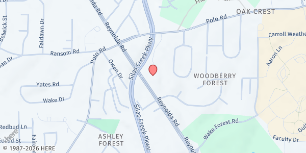 Map showing Maple Springs United Methodist Church at 2569 Reynolda Rd, Winston-Salem, NC