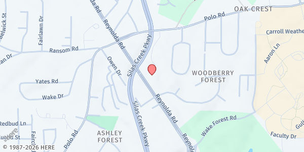 Map showing Maple Springs United Methodist Church at 2569 Reynolda Rd., Winston-Salem, NC