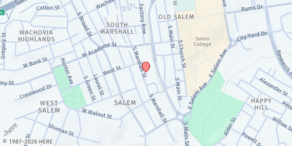 Map showing MBL - One Love Strong Foundation at 717 S. Marshall St., Winston-Salem, NC