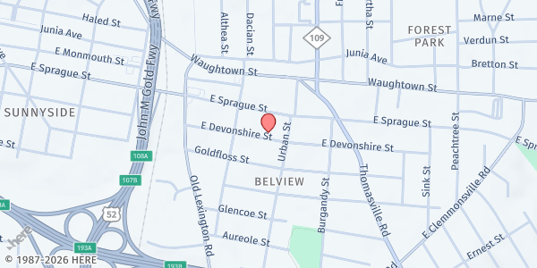 Map showing Ministry of Fullness Word of Faith at 735 E Devonshire St., Winston-Salem, NC