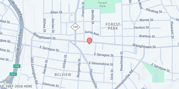 Map showing New Story Church at 1024 Waughtown St., Winston-Salem, NC