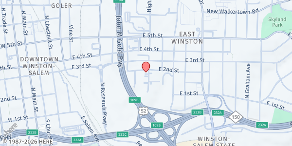 Map showing New Zion Baptist Church at 158 Highland Ave., Winston-Salem, NC