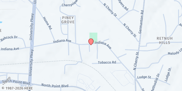 Map showing Piney Grove Baptist Church Pantry at 4740 Indiana Avenue, Winston-Salem, NC