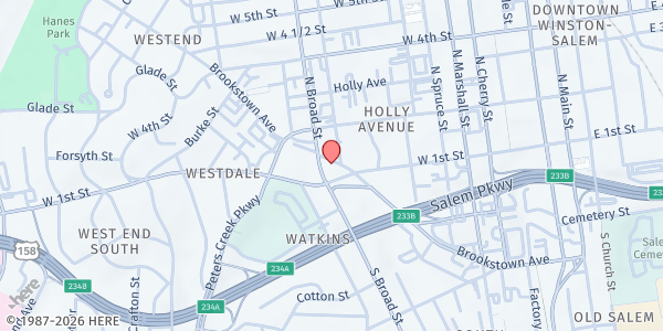 Map showing Positive Wellness Alliance - Winston-Salem at 708 Brookstown Avenue Southwest, Winston-Salem, NC