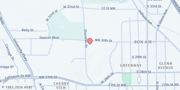 Map showing Senior Services - Meals on Wheels at 2895 Shorefair Dr, Winston-Salem, NC