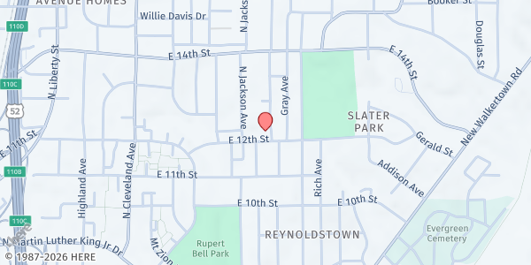Map showing St. Benedict the Moor Catholic Church at 1625 E. 12th St., Winston-Salem, NC
