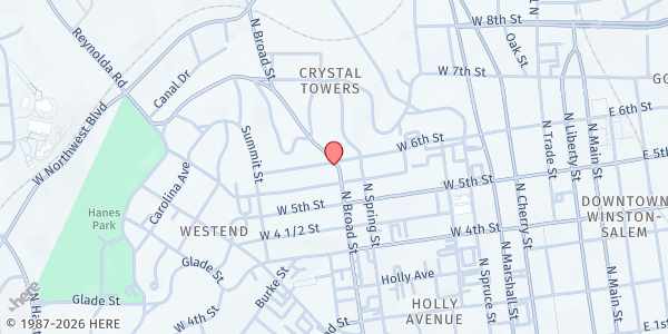 Map showing The Dwelling at 502 N Broad St, Winston-Salem, NC