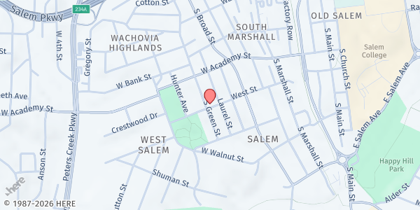 Map showing The Shalom Project at 639 Green St, Winston-Salem, NC