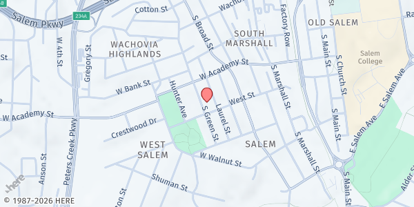 Map showing The Shalom Project - Main Location at 639 Green Street South, Winston-Salem, NC