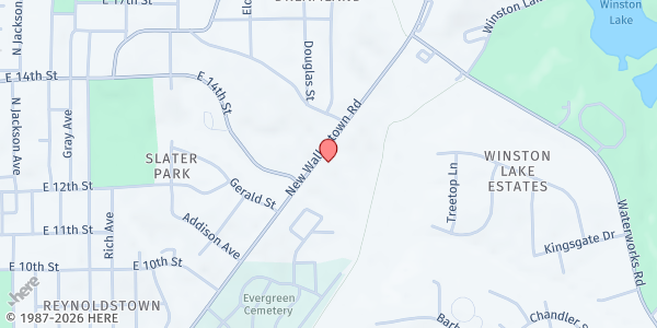 Map showing Transformed Lives at 2610 New Walkertown Road, Winston-Salem, NC