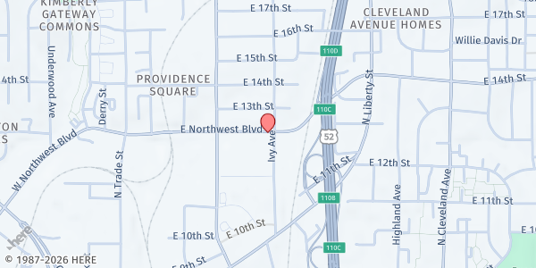 Map showing Union Baptist Church at 406 Northwest Blvd, Winston-Salem, NC