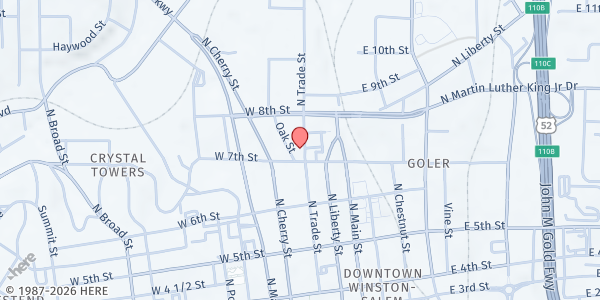 Map showing Winston-Salem Rescue Mission at 710 Trade St., Winston-Salem, NC