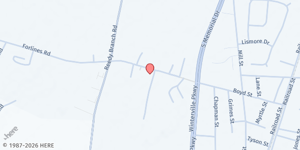 Map showing Antioch United Holy Church Food Pantry at 193 Forlines Road, Winterville, NC