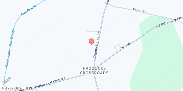 Map showing Rose Hill Free Will Baptist at 6236 County Home Road, Winterville, NC