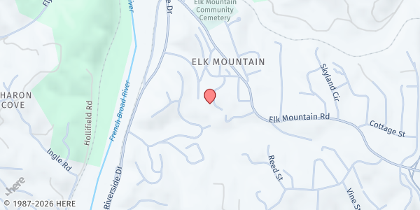 Map showing Woodfin Community Center - Manna Community Market at 23 Community Rd., Woodfin, NC