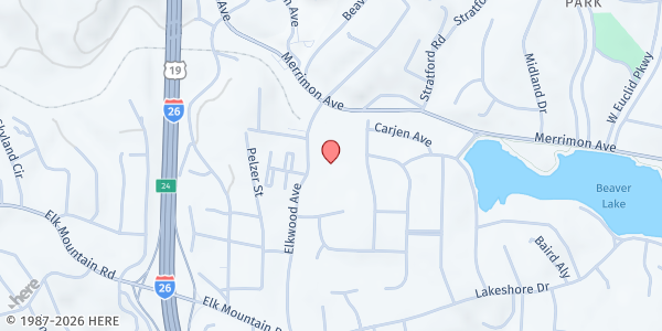 Map showing Woodfin Newbridge Baptist Church at 199 Elkwood Ave, Woodfin, NC