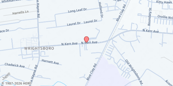 Map showing Wrightsboro United Methodist Church at 3300 N. Kerr Ave., Wrightsboro, NC