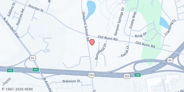 Map showing Bread for Life (at the Boys and Girls Club of Zebulon) at 1320 Shepard School Rd, Zebulon, NC