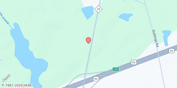 Map showing Glory Cloud & Fire Ministries Food Bank at 8800 North Carolina 39, Zebulon, NC