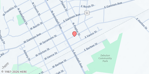 Map showing Progressive Teamwork Outreach at 116 Horton St., Zebulon, NC