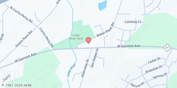 Map showing Shepherd's Care Clinic at 1303 Water Plant Rd, Zebulon, NC