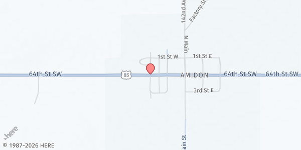 Map showing Amidon Community Cupboard at Hwy 85 and Court St, Amidon, ND