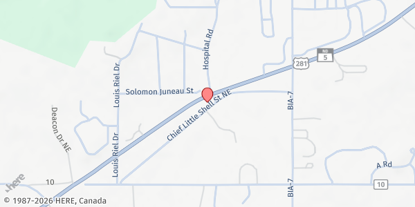 Map showing Belcourt Soup Kitchen at 909 Chief Little Shell St NE, Belcourt, ND