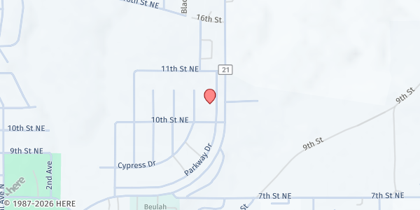 Map showing Beulah Faith Community Church of the Nazarene at 1107 Parkway Dr, Beulah, ND