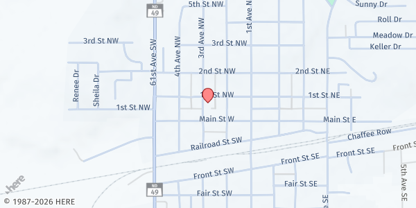 Map showing Congregational Church at 112 3rd Ave NW, Beulah, ND