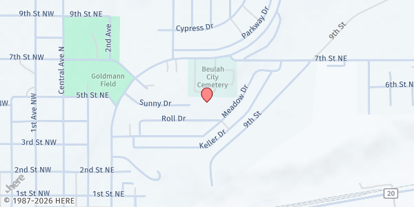 Map showing Immanuel Baptist Church at 400 Sunny Dr, Beulah, ND