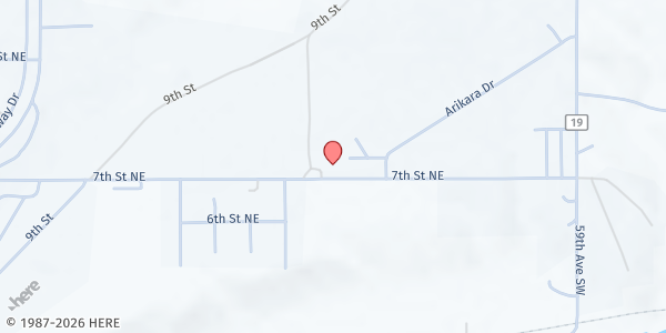 Map showing Mercer County Women's Action & Resource Center (WARC) at 1500 7th St. NE, Beulah, ND