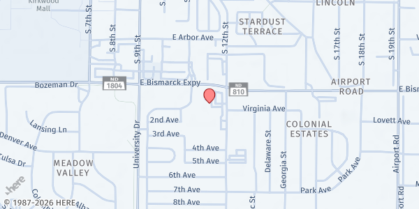 Map showing Bismarck Emergency Food Pantry at 1012 S 12th St., Bismarck, ND