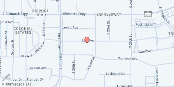 Map showing Comm. Action Program Reg. VII at 2105 Lee Ave, Bismarck, ND