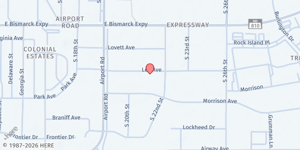 Map showing Comm. Action Program Reg. VII - Bismarck at 2105 Lee Ave, Bismarck, ND