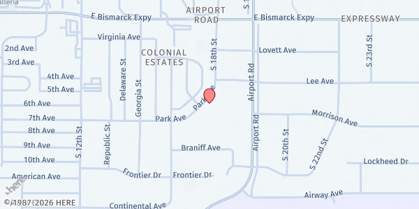 Map showing Dream Center Bismarck at 1805 Park Ave, Bismarck, ND