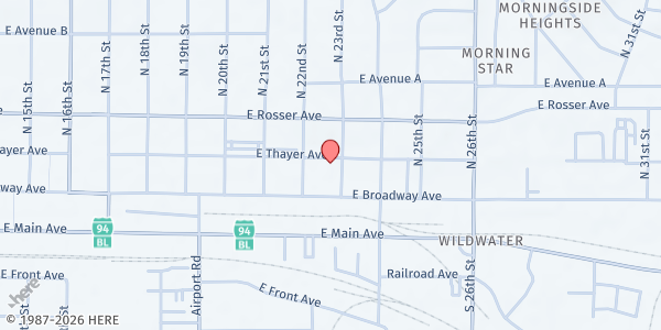 Map showing Heaven's Helpers Soup Cafe at 220 N 23rd St, Bismarck, ND