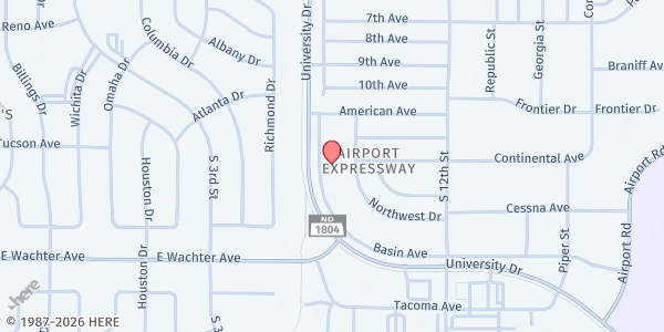 Map showing Wanna Wota Food Pantry – Sacred Pipe Resource Center at 925 Basin Avenue, Suite #2, Bismarck, ND