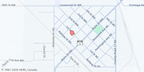 Map showing Society of St. Stephen Food Pantry at 10 Washington Ave SW, Bowbells, ND