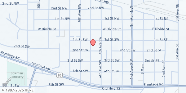 Map showing Bowman United Methodist Church at 408 2nd St SW, Bowman, ND