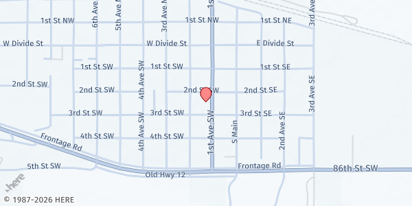Map showing St Charles Catholic Church at 202 1st Ave SW, Bowman, ND