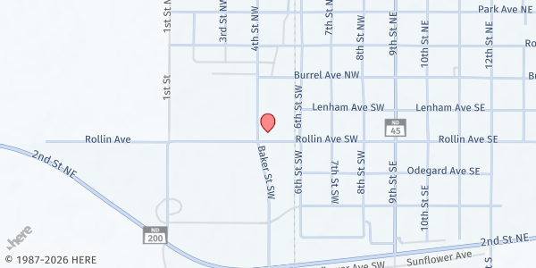 Map showing Griggs County Bread of Life Food Pantry at 401 4th St SW #5, Cooperstown, ND