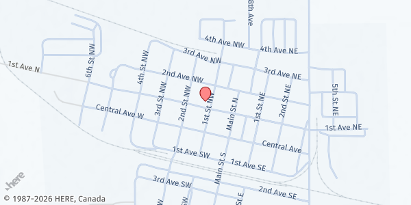 Map showing St Patrick's Church and Rectory at 205 1st St NW, Crosby, ND