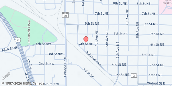 Map showing Dakota Prairie Community Action Agency - Devils Lake at 223 4th St NE, Devils Lake, ND