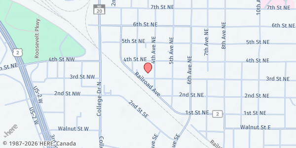 Map showing Hope Center at 313 3rd St NE, Devils Lake, ND