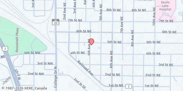 Map showing Safe Alternatives for Abused Families - Food Pantry at 420 4th Ave NE, Devils Lake, ND